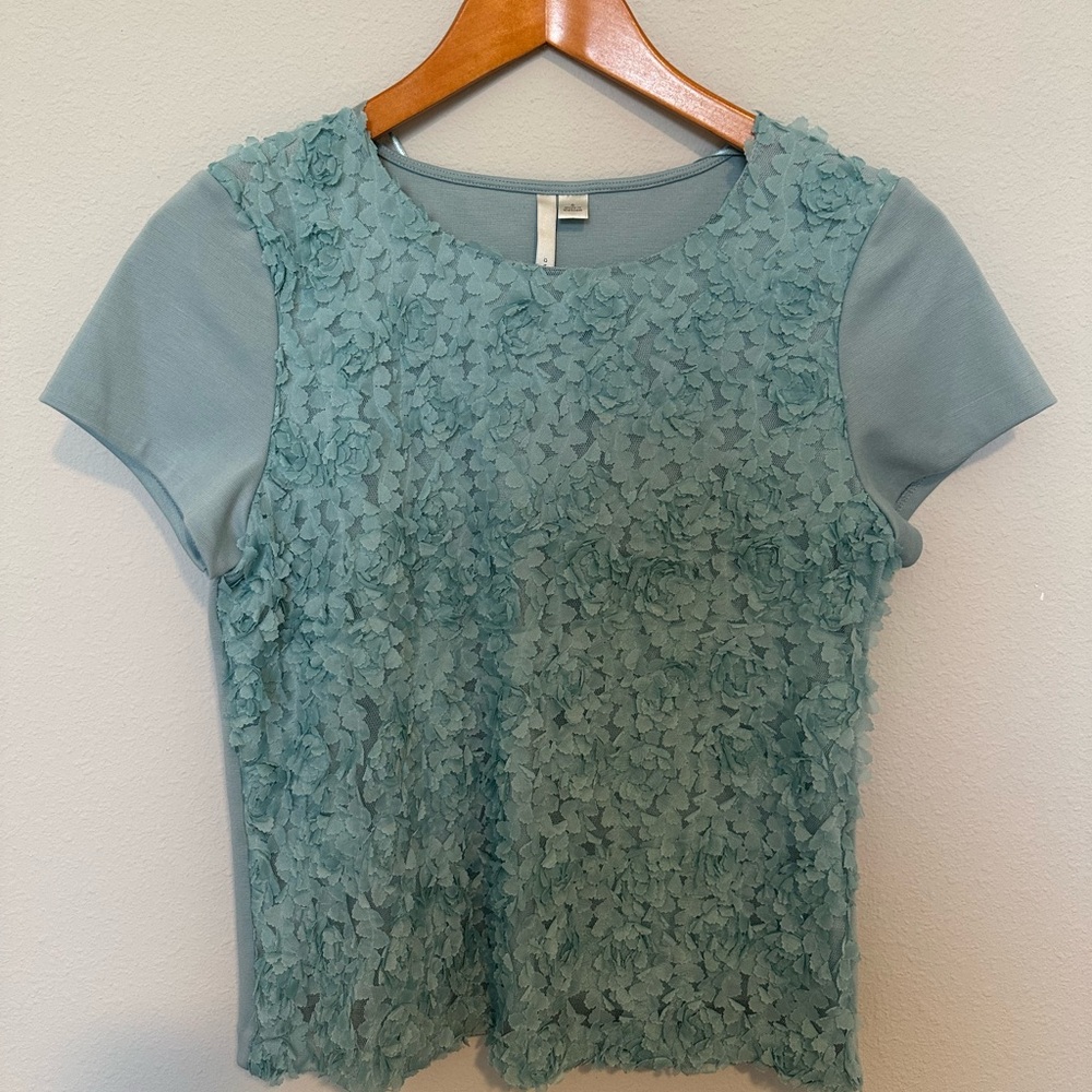 Elegant Blue Floral Textured Women's Top